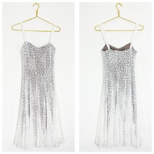 Vintage Joseph Ribkoff White Polka Dot Mesh Overlay Midi Dress Size 4 Bridal